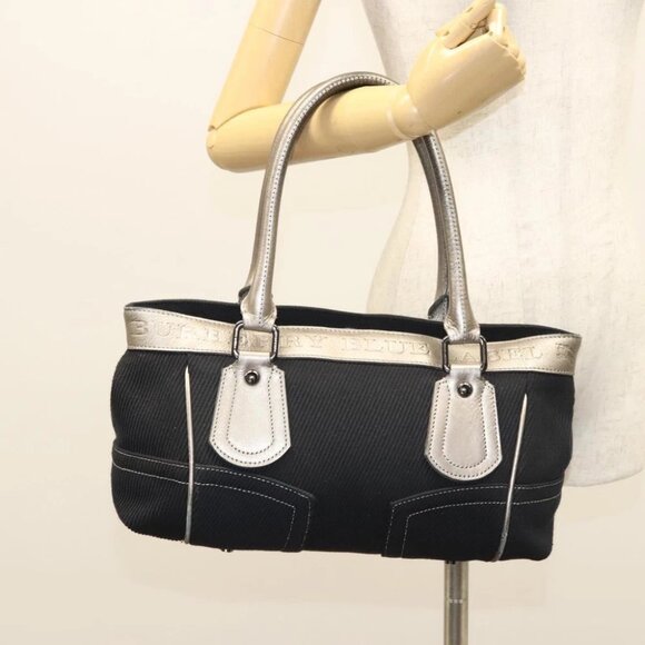 BURBERRY Blue Label Hand Bag Canvas Black Silver Auth - Picture 16 of 16